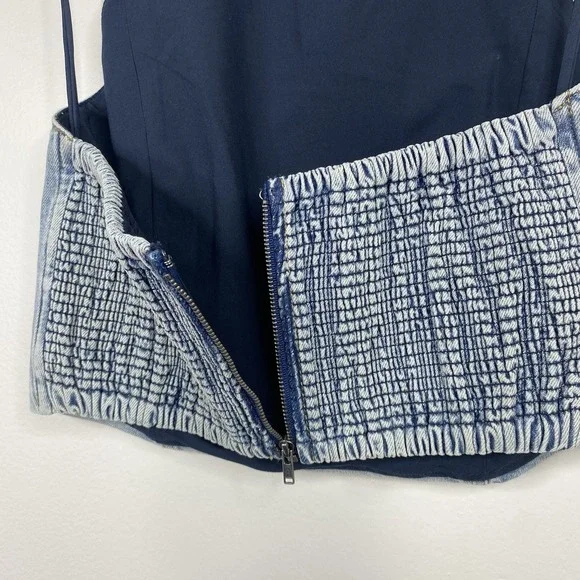 Alice + Olivia Jeans Jaymee Tie Neck Cropped Denim Halter Top Women's Sz 6 - Picture 7 of 12